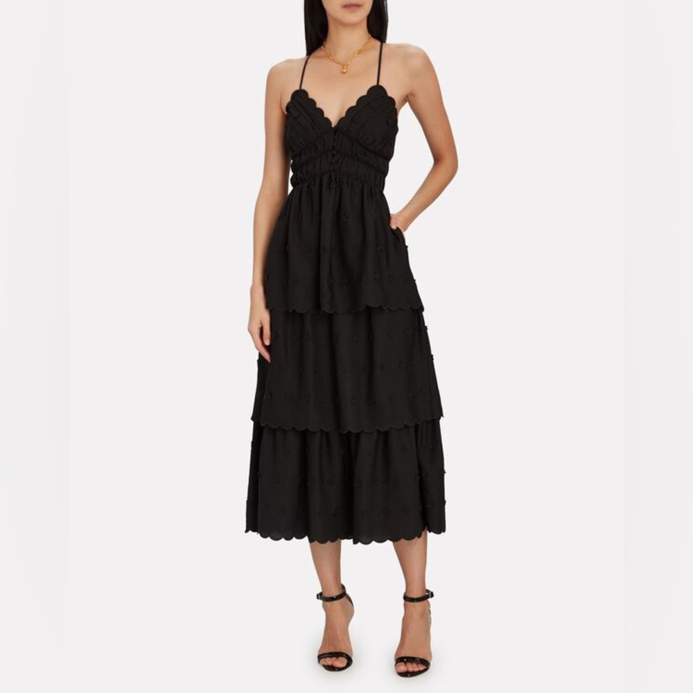 SELF-PORTRAIT 3d Floral Tiered Sleeveless Midi Dress